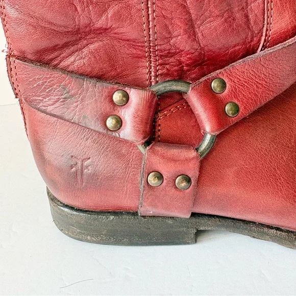 Frye Red Leather Phillip Harness Ankle Boots - Picture 2 of 9